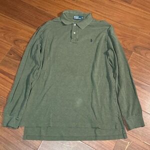 Vintage Polo Ralph Lauren Green Long Sleeve‎ Polo Shirt Size Mens XL